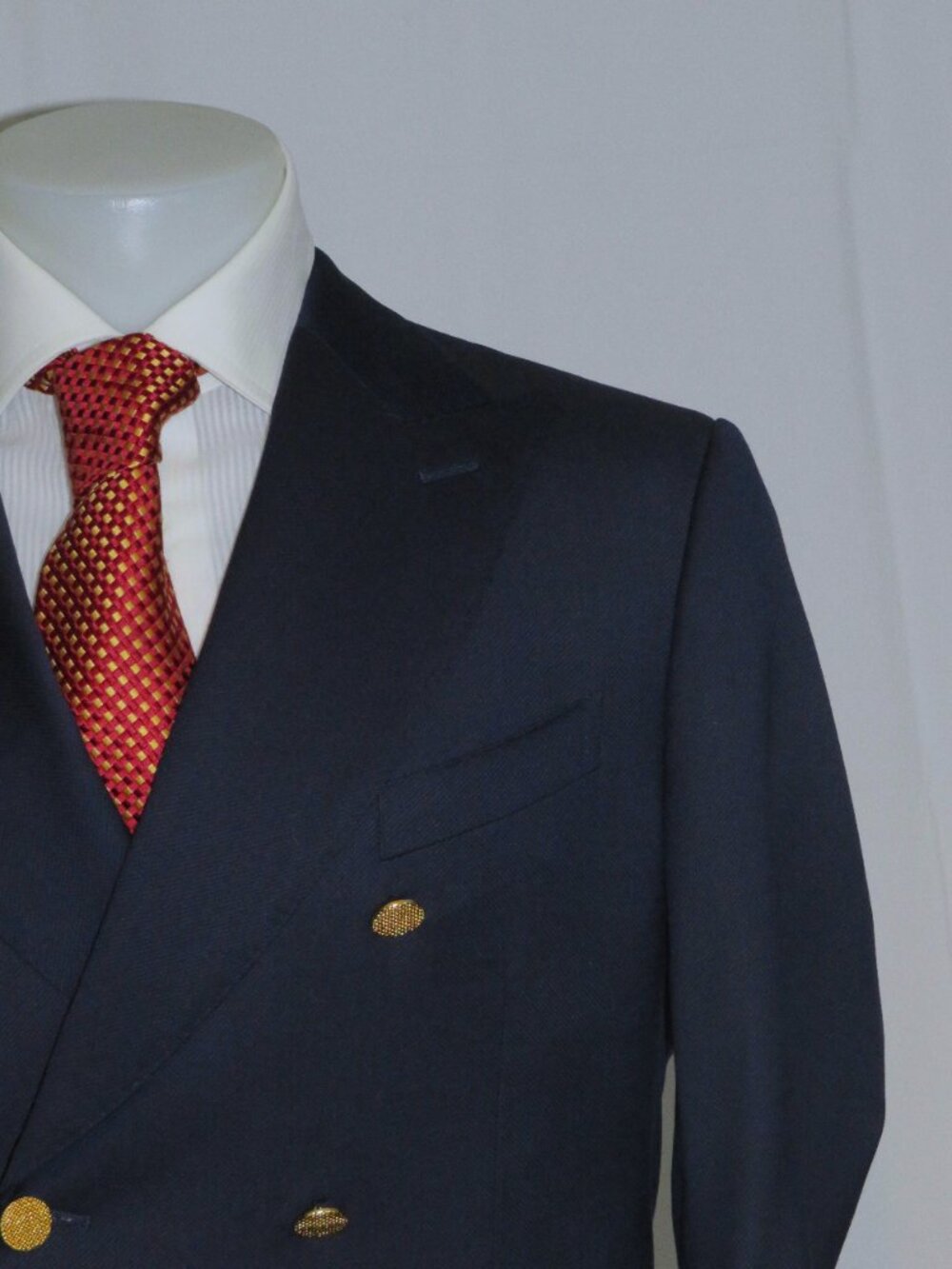 Alex Hitz Navy Weave Gold Button Full Canvased Double Breasted Blazer 40S